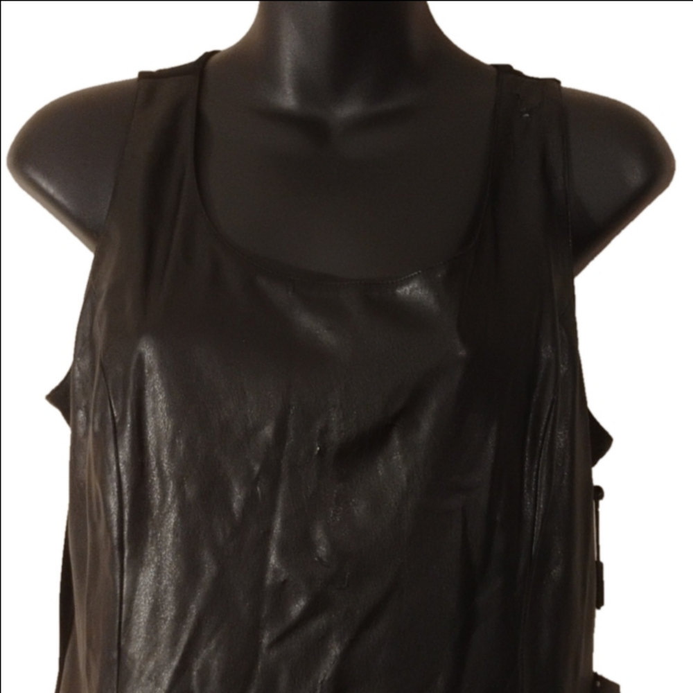 Calvin Klein NWT Black Size 8 Faux Black Leather Look Sleeveless Dress. - Picture 2 of 9